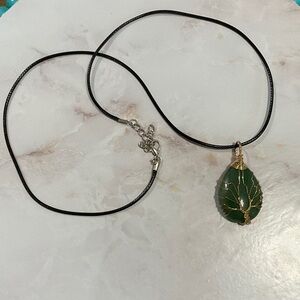 Natural Stone Wrapped Water Drop Green Tree Pendant Necklace
